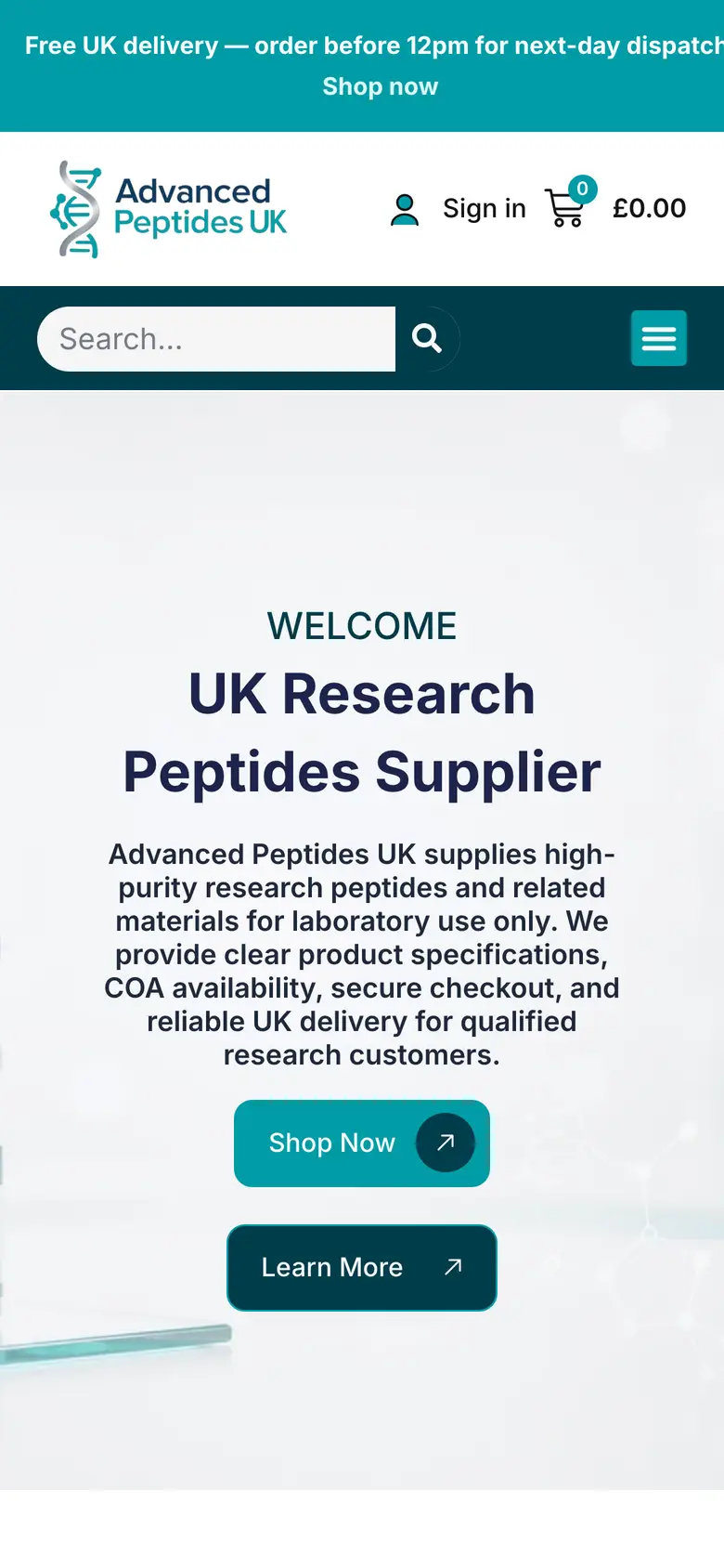 Advanced Peptides UK on a phone