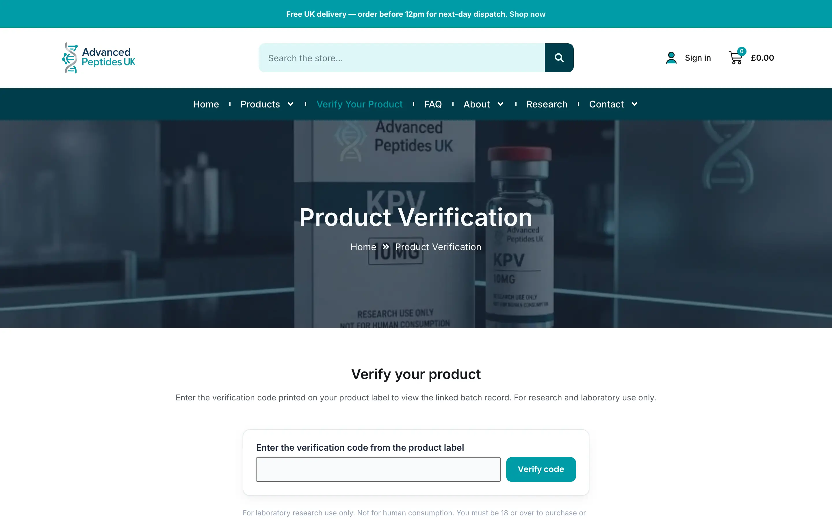Advanced Peptides Verification website