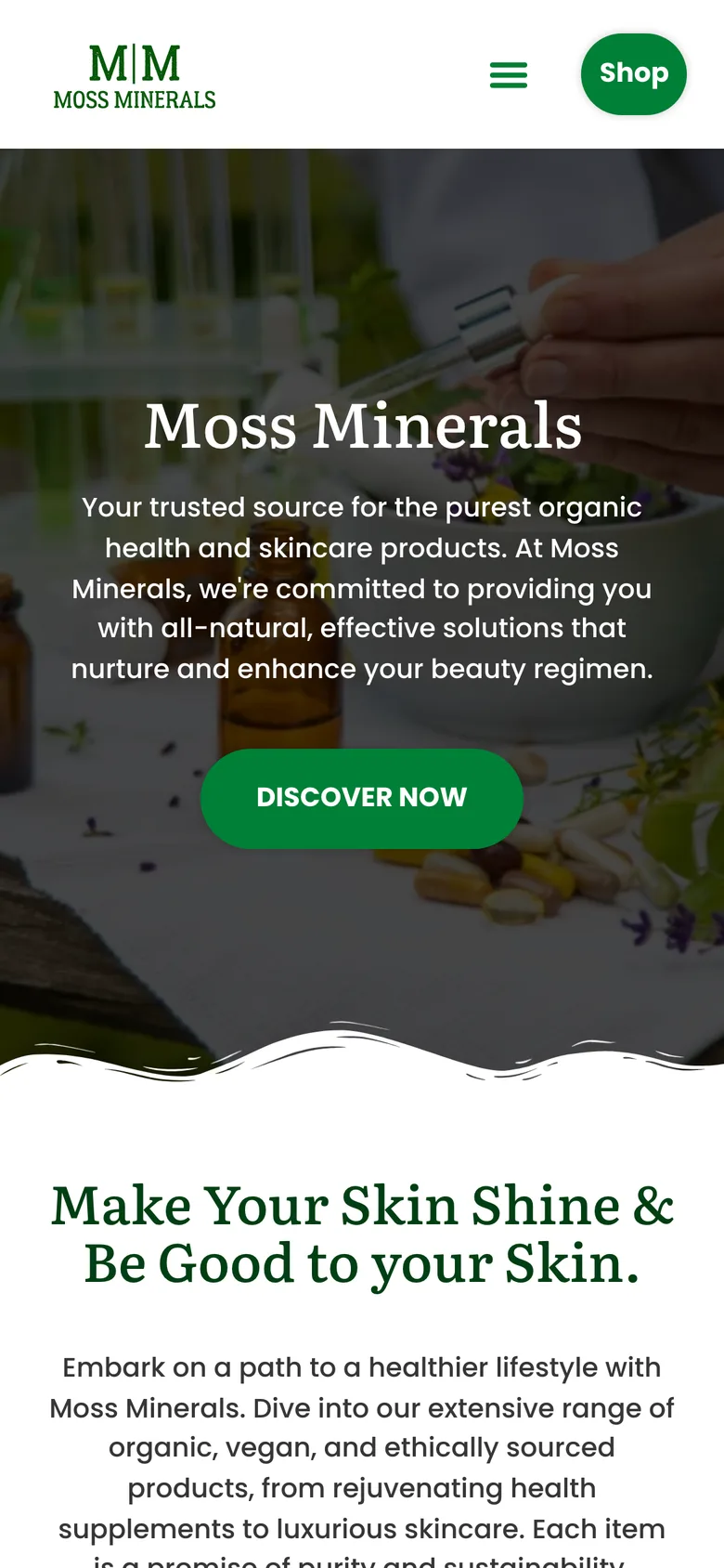Moss Minerals Natural Products on a phone