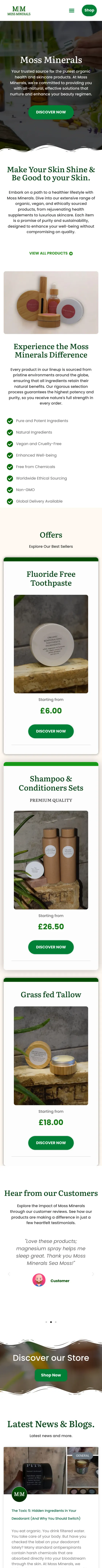 Moss Minerals Natural Products on a phone